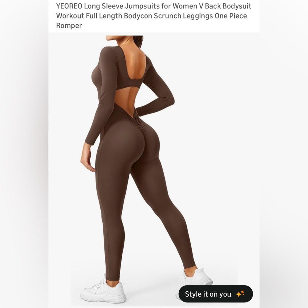Coffee Brown Long Sleeve Workout Jumpsuit